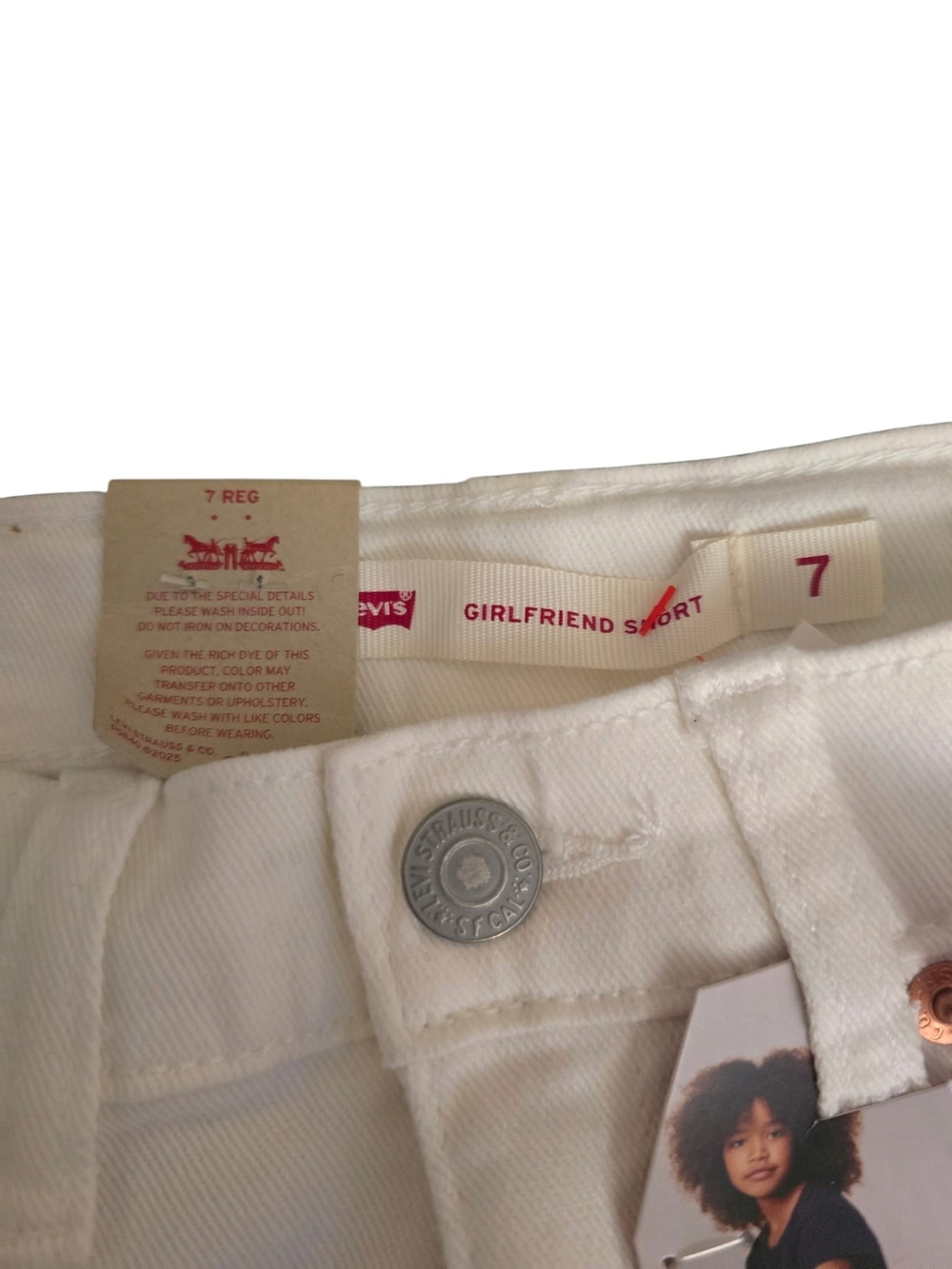 Levi's Cream Embroidered Floral Cuffed Jean Shorts - Picture 4 of 6